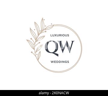 QW Initials letter Wedding monogram logos template, hand drawn modern minimalistic and floral templates for Invitation cards, Save the Date, elegant Stock Vector