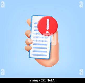 3d Mobile phone Attention signal Exclamation point. Stock Vector