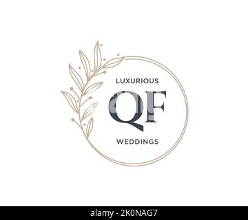 QF Initials letter Wedding monogram logos template, hand drawn modern minimalistic and floral templates for Invitation cards, Save the Date, elegant Stock Vector