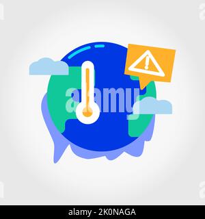 Sick Planet Icon, Global warming increase temperature earth with thermometer vector illustration, Global warming environmental concept. Vector flat Stock Vector