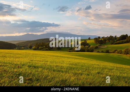 Rural landscape of Turiec region at Folkusova village, Slovakia. Stock Photo