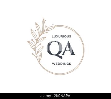 QA Initials letter Wedding monogram logos template, hand drawn modern minimalistic and floral templates for Invitation cards, Save the Date, elegant Stock Vector