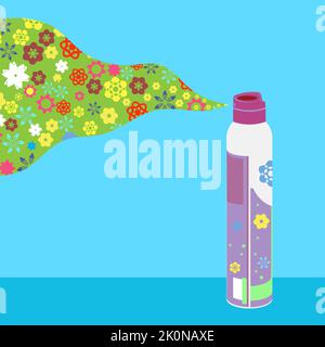 Aerosol spray can, deodorant, cleanser, furniture polish, paint, air freshener, repellent gas spray. Disinfectant icon in aluminum bottle Stock Vector