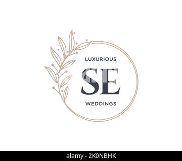 SE Initials letter Wedding monogram logos template, hand drawn modern minimalistic and floral templates for Invitation cards, Save the Date, elegant Stock Vector