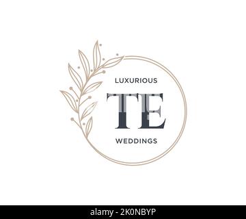 TE Initials letter Wedding monogram logos template, hand drawn modern minimalistic and floral templates for Invitation cards, Save the Date, elegant Stock Vector