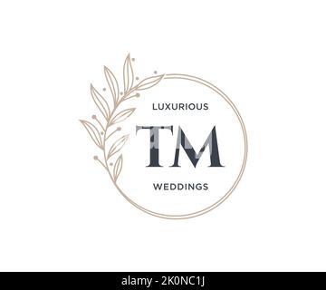 TM Initials letter Wedding monogram logos template, hand drawn modern minimalistic and floral templates for Invitation cards, Save the Date, elegant Stock Vector