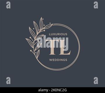 TL Initials letter Wedding monogram logos template, hand drawn modern minimalistic and floral templates for Invitation cards, Save the Date, elegant Stock Vector