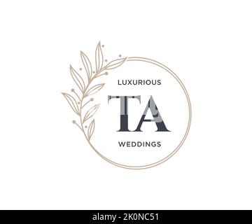 TA Initials letter Wedding monogram logos template, hand drawn modern minimalistic and floral templates for Invitation cards, Save the Date, elegant Stock Vector