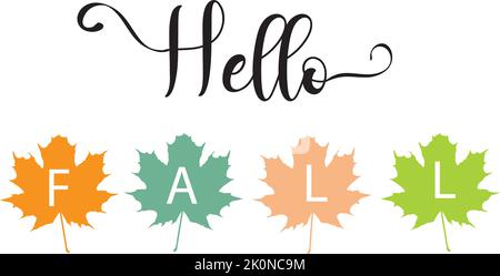 vector illustration of hello fall, fall, autumn leaves. Stock Vector