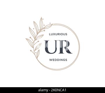 UR Initials letter Wedding monogram logos template, hand drawn modern minimalistic and floral templates for Invitation cards, Save the Date, elegant Stock Vector