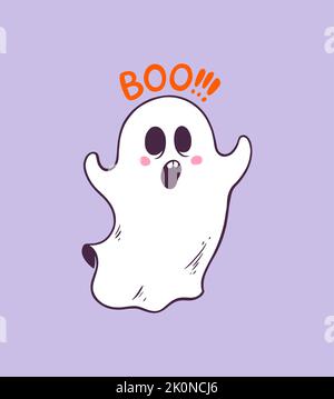 Cute cartoon Halloween Boo Ghost. Vector illustration Stock Vector