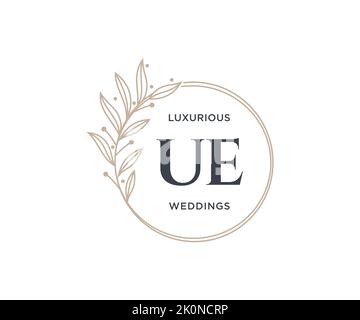 UE Initials letter Wedding monogram logos template, hand drawn modern minimalistic and floral templates for Invitation cards, Save the Date, elegant Stock Vector