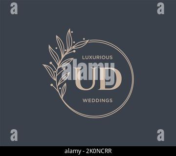 UD Initials letter Wedding monogram logos template, hand drawn modern minimalistic and floral templates for Invitation cards, Save the Date, elegant Stock Vector