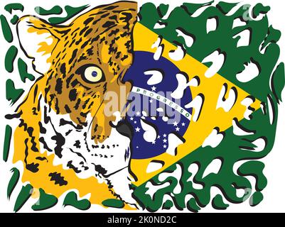 brazil flag with jaguar face Stock Vector