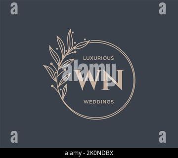 WN Initials letter Wedding monogram logos template, hand drawn modern minimalistic and floral templates for Invitation cards, Save the Date, elegant Stock Vector