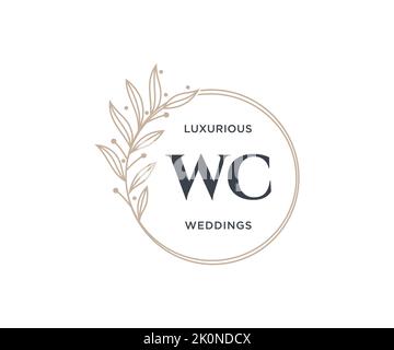 WC Initials letter Wedding monogram logos template, hand drawn modern minimalistic and floral templates for Invitation cards, Save the Date, elegant Stock Vector