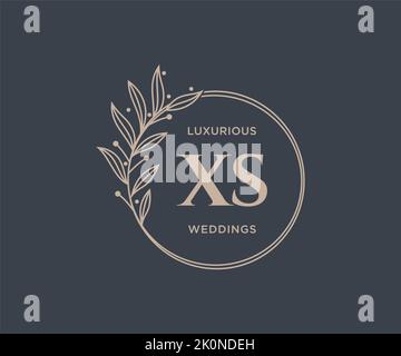 XS Initials letter Wedding monogram logos template, hand drawn modern minimalistic and floral templates for Invitation cards, Save the Date, elegant Stock Vector