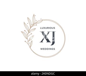 XJ Initials letter Wedding monogram logos template, hand drawn modern minimalistic and floral templates for Invitation cards, Save the Date, elegant Stock Vector