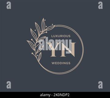 YN Initials letter Wedding monogram logos template, hand drawn modern minimalistic and floral templates for Invitation cards, Save the Date, elegant Stock Vector