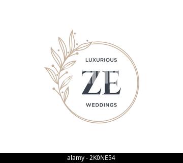 ZE Initials letter Wedding monogram logos template, hand drawn modern minimalistic and floral templates for Invitation cards, Save the Date, elegant Stock Vector