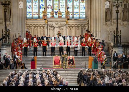 London, UK, September 12th 2022, Britain's King Charles III And Britain's Camilla, Queen Consort Attend the Presentation of Addresses by Both Houses of Parliament on Monday on September 12, 2022, following the death of Queen Elizabeth II on September 8. Photo by UK House Of Lords/ Roger Harris/ Credit: UPI/Alamy Live News Stock Photo