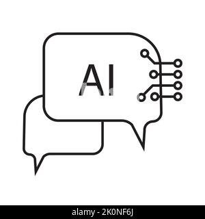 Chat messenger robot powered by artificial intelligence simple line drawing icon. Simple line icon drawing for Computer and AI technology concept desi Stock Vector