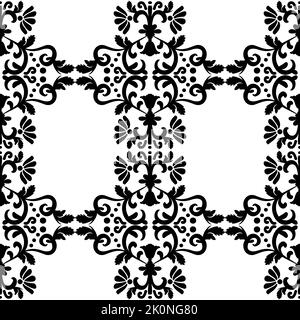 Seamless victorian pattern with floral elements. Black and white. Vector illustration. Stock Vector