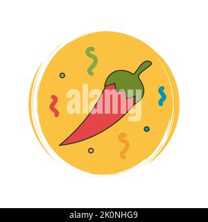 Cute logo or icon vector with Jalapeno or chilli peppers , illustration on circle with brush texture, for social media story and highlights Stock Vector