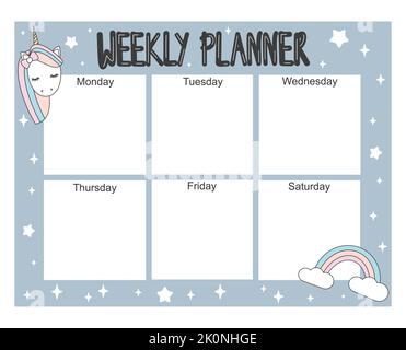 Cute unicorn printable weekly planner vector Stock Vector Image & Art ...