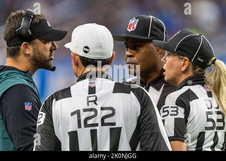 Referee Brad Allen (122) in a 'Crucial Catch' hat during an NFL