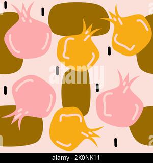 cute contemporary seamless vector pattern background illustration with abstract pomegranates and geometric shapes Stock Vector
