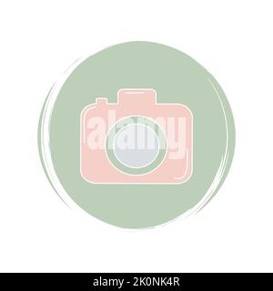 Cute logo or icon vector with Photo Camera on circle with brush texture, for social media story and highlights Stock Vector
