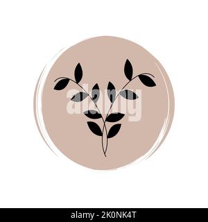 Cute mystical icon vector with leaves, illustration on circle with brush texture, for social media story and highlights Stock Vector