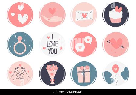 Vector set of logo design templates, icons and badges for social media highlight with cute valentine’s day elements Stock Vector