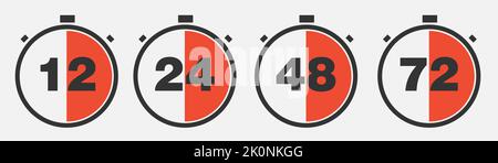 12, 24, 48, 72 hours clock arrow. symbol work time, delivery and service time, isolated green on white , Vector illustration. Vector illustration Stock Vector