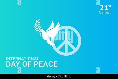 International Day of Peace - September 21st - The dove of peace Vector Background Happy and Hopeful Blue gradient for Peace day -  design Stock Vector