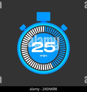 25 Minutes timers Clocks, Timer 25 mins icon, countdown icon. Time measure. Chronometer vector icon isolated on white background. Vector illustration Stock Vector
