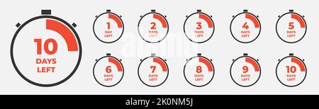 Days Left Badges and Stickers. Count time sale. Number of days left. Countdown left days banner. Count down vector banner template. Nine, eight, seven Stock Vector