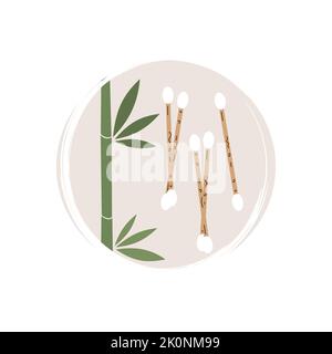 Cute logo or icon vector with ecological cotton buds, illustration on circle with brush texture, for social media story and highlights Stock Vector