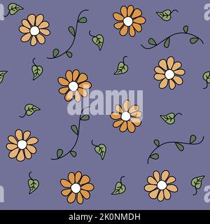 Cute lovely seamless vector pattern background illustration with hand drawn flowers, leaves and branches Stock Vector
