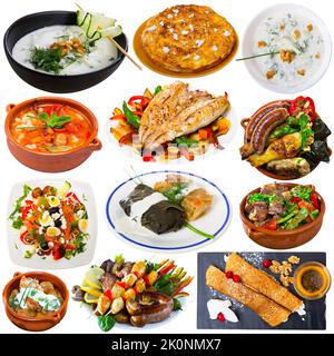 Different dishes of traditional Bulgarian cuisine with meat and vegetables isolated Stock Photo