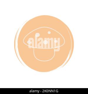 Cute mushroom icon vector, illustration on circle with brush texture, for social media story and instagram highlights Stock Vector