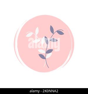 Cute mystical icon vector with leaves, illustration on circle with brush texture, for social media story and instagram highlights Stock Vector