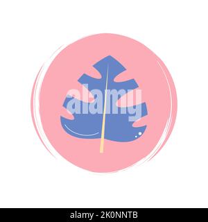 Monstera leaf icon logo vector illustration on circle with brush texture for social media story highlight Stock Vector