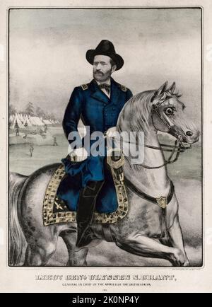 A engraving of Ulysses S. Grant in his uniform of Lieutenant General and General in Chief of the armies of the United States Stock Photo