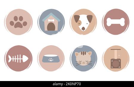 Vector set of logo design templates, icons and badges for social media highlights covers with cute pet furniture and elements Stock Vector
