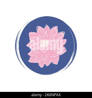 Cute logo or icon vector with pink flower bouquet, illustration on circle with brush texture, for social media story and highlight Stock Vector