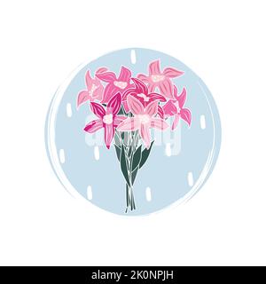 Cute logo or icon vector with colorful flowers bouquet, illustration on circle with brush texture, for social media story and highlight Stock Vector