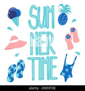 cute hand drawn lettering summertime quote vector illustration Stock Vector