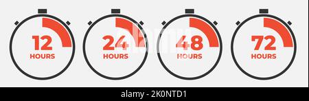 Set of clock arrow 12, 24, 36, 48, 72 hours in a flat design. Vector illustration Stock Vector